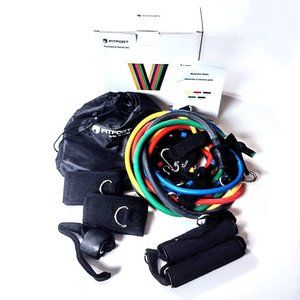 EXERCISE RESISTANCE BANDS by Fitfort Set 5 Color-Coded, Accessories & Bag ~ NEW!